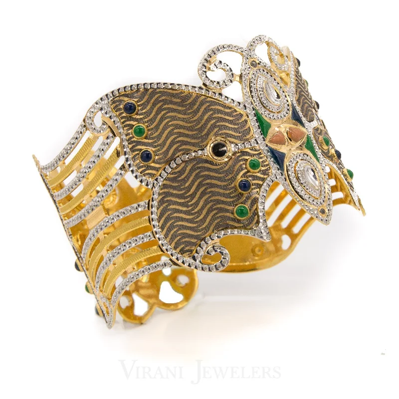 Sparkling Silver Bangles-22K Yellow Gold Hand Painted Butterfly Cuff Bangle W/ Diamond Cutting