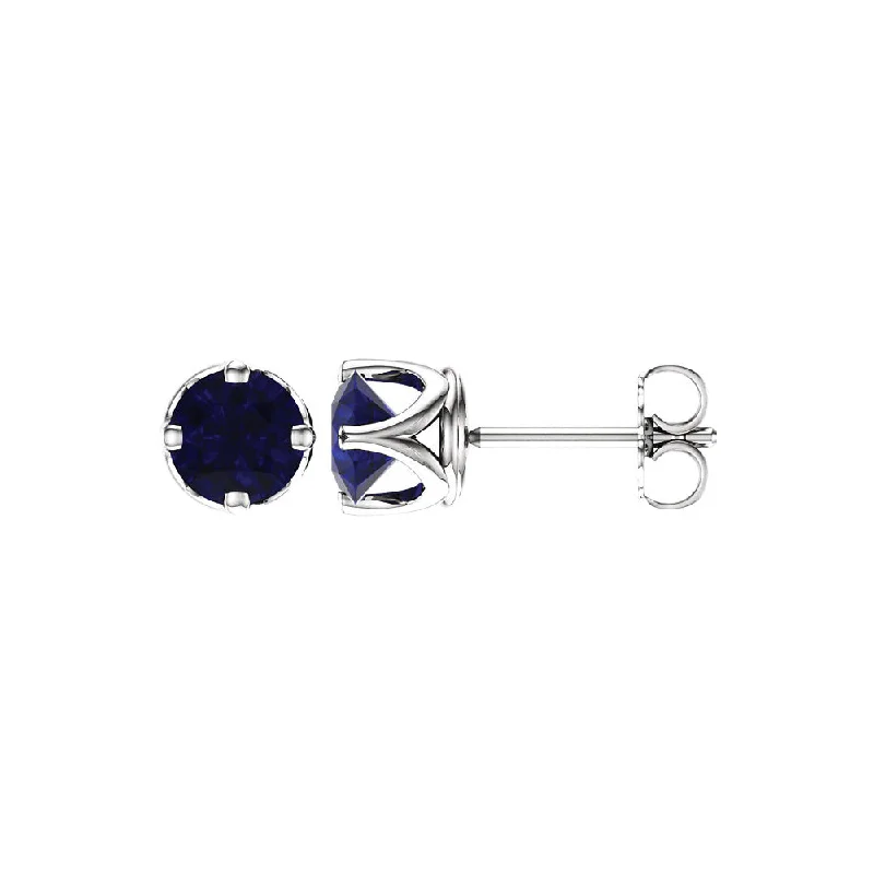 Luxury Diamond Stud Earrings-6mm Stud Earring in 14k White Gold with Lab Created Blue Sapphires