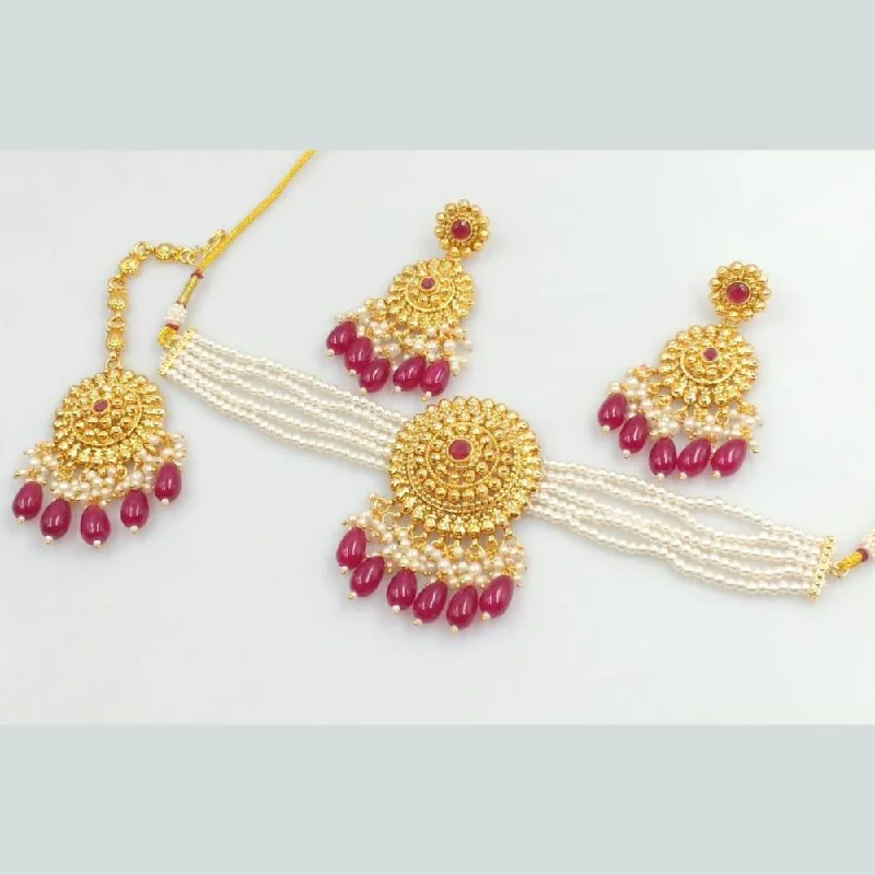 Stylish Adjustable Necklaces-Rani Sati Jewels Gold Plated Beads And Pearl Choker Necklace Set