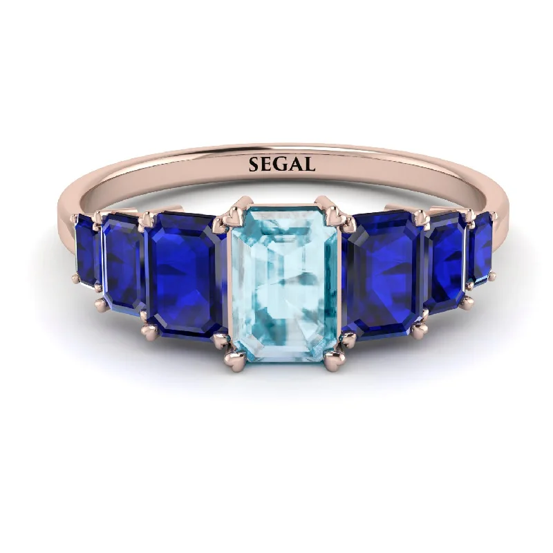 Silver Gemstone Rings-Emerald Cut Aquamarine Geometrical Ring - Briella No. 414