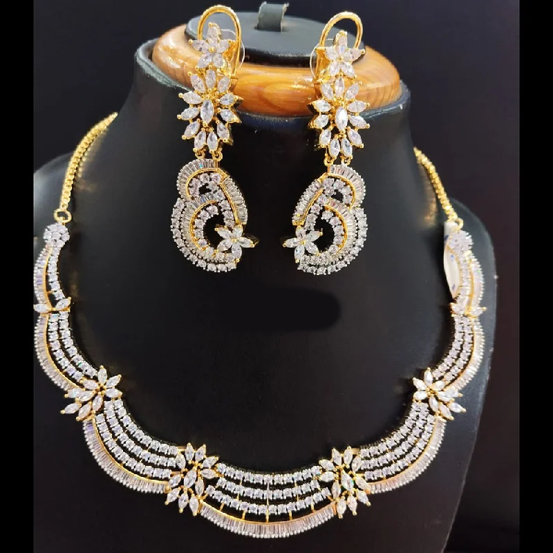 Long Gemstone Necklaces-Jain Jewellers Gold Plated AD Necklace Set