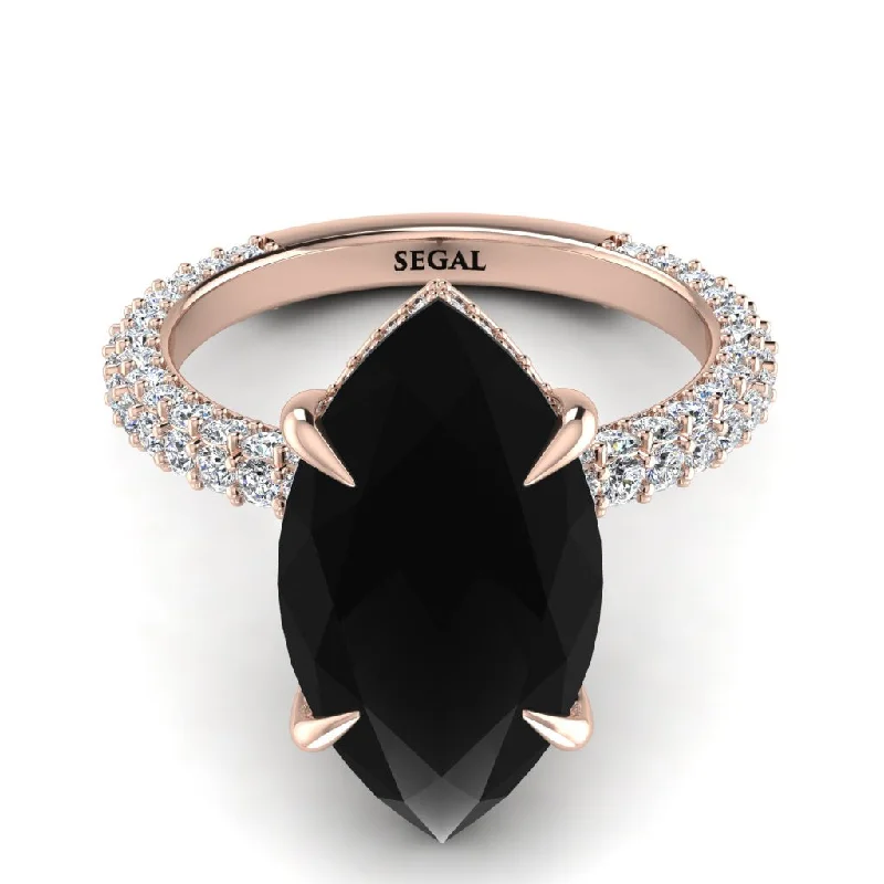 Unique Wedding Bands-Hidden Halo Marquise Cut Black Diamond Engagement Ring - Doris No. 8