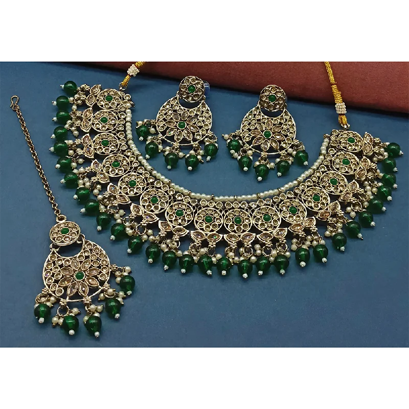 Delicate Silver Necklaces-Gehana Mahal Gold Plated Crystal Stone Pearl And Beads Necklace Set