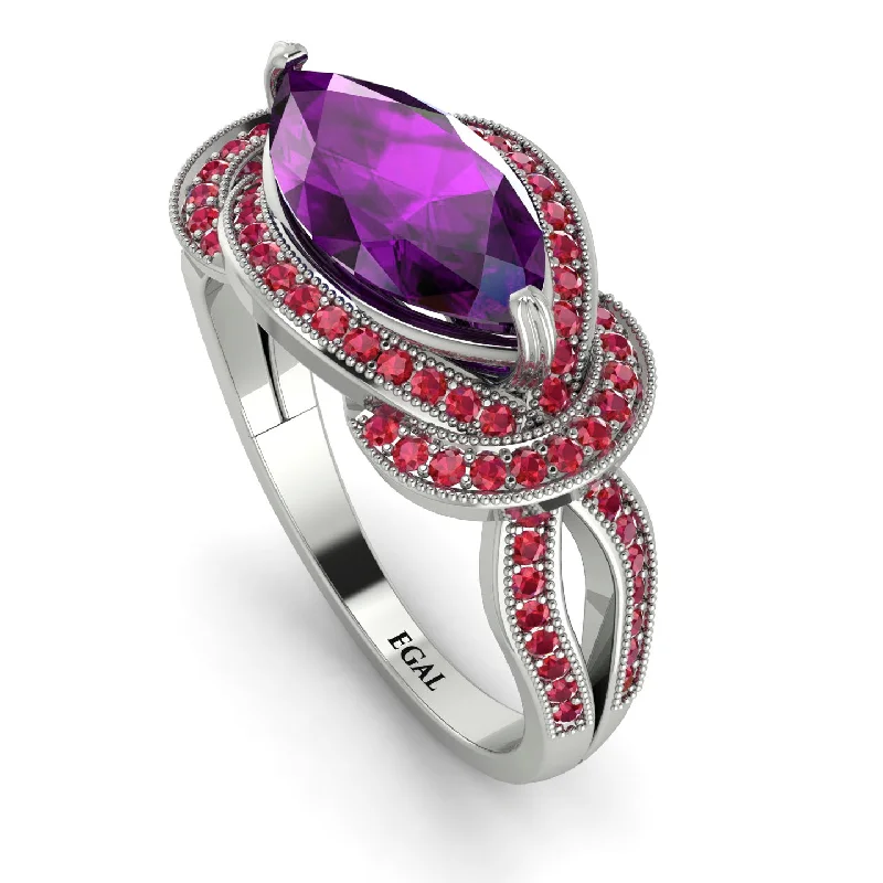 Modern Gold Rings-Milgrain Marquise Amethyst Engagement Ring - Marley No. 312