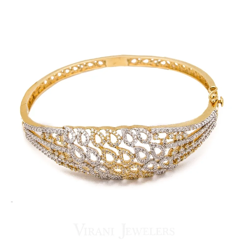 Dainty Gemstone Bangle Bracelets-18K Gold Diamond Bangle Cuff