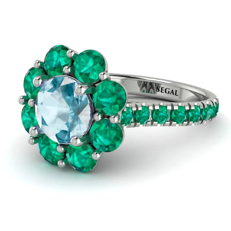 Beautiful Diamond Rings-Glamorous Aquamarine Halo Engagement Ring - Amaya No. 406