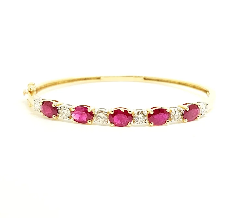 Slim Silver Bangles-Ruby and Diamond Bangle in 14K Yellow Gold