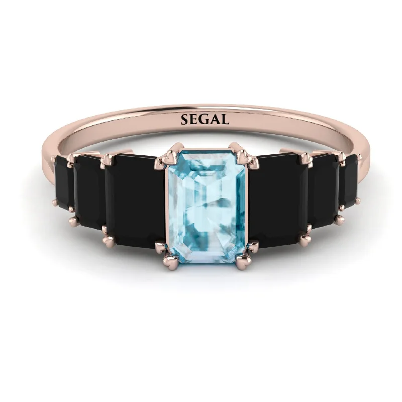 Birthstone Rings for Women-Emerald Cut Aquamarine Geometrical Ring - Briella No. 408