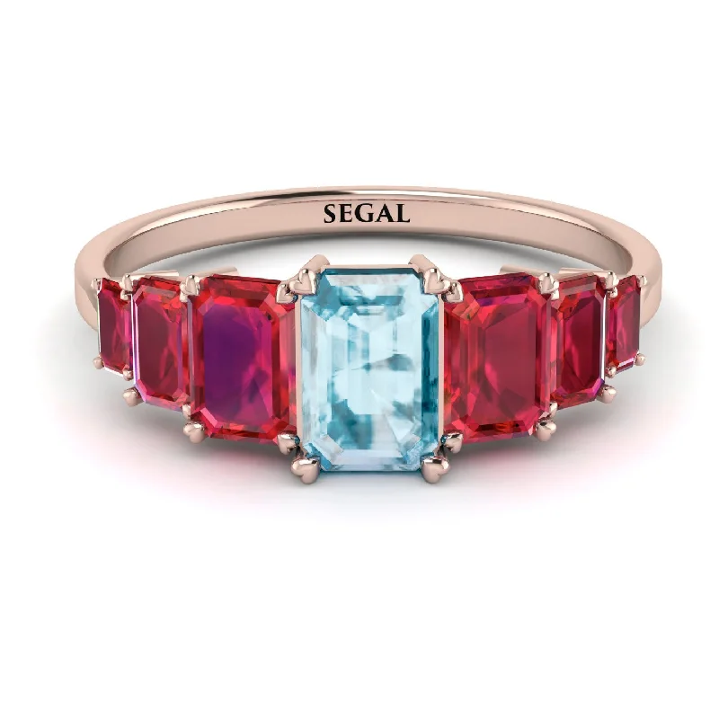 Designer Engagement Rings-Emerald Cut Aquamarine Geometrical Ring - Briella No. 411