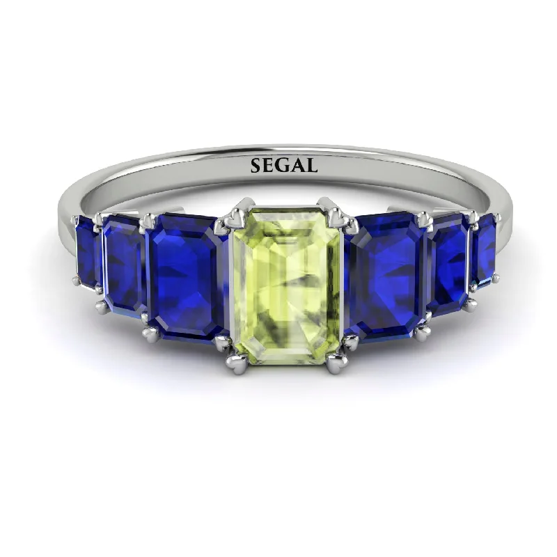 Personalized Diamond Rings-Emerald Cut Peridot Geometrical Ring - Briella No. 715