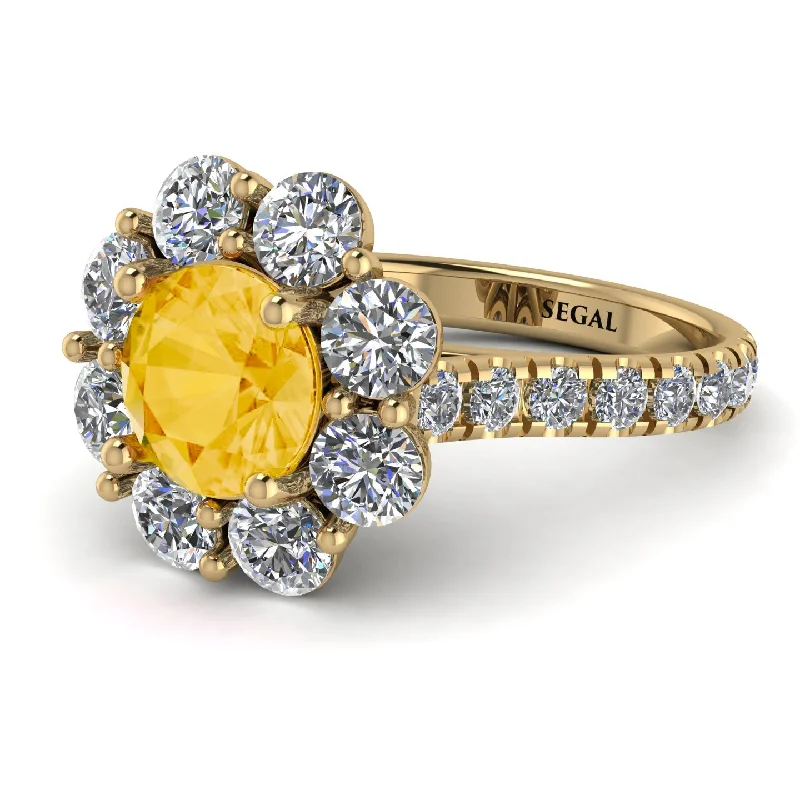 Classic Engagement Ring Bands-Glamorous Citrine Halo Engagement Ring - Amaya No. 601