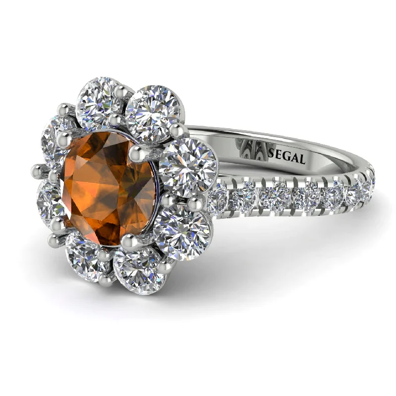 Simple Gemstone Wedding Rings-Glamorous Brown Diamond Halo Engagement Ring - Amaya No. 1103