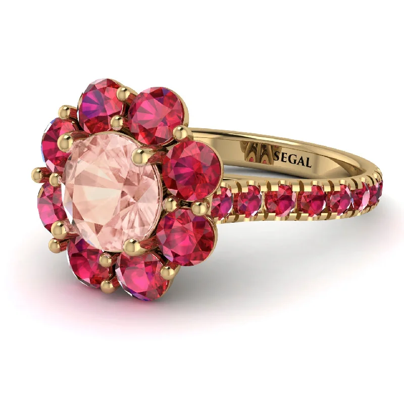 Classic Gold Rings-Glamorous Morganite Halo Engagement Ring - Amaya No. 910