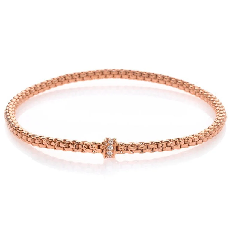 Silver Cuff Bracelets-Hulchi Belluni Bracelet Single Pave Diamond Barrel Bead Rose Gold Small