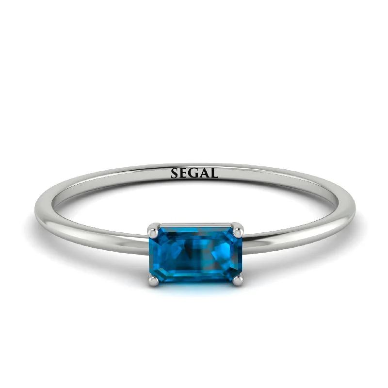 Designer Gold Rings-Minimalist Emerald Cut Blue Topaz Ring - Isla No. 503