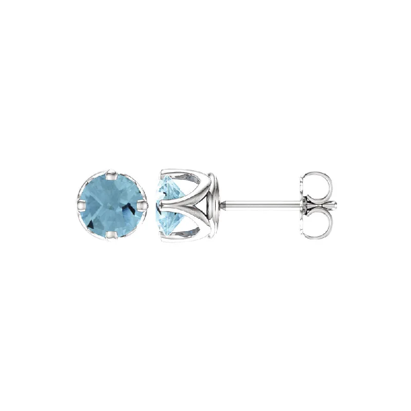 Gold Dangle Earrings-6mm Genuine Aquamarine Stud Earrings in 14k White Gold