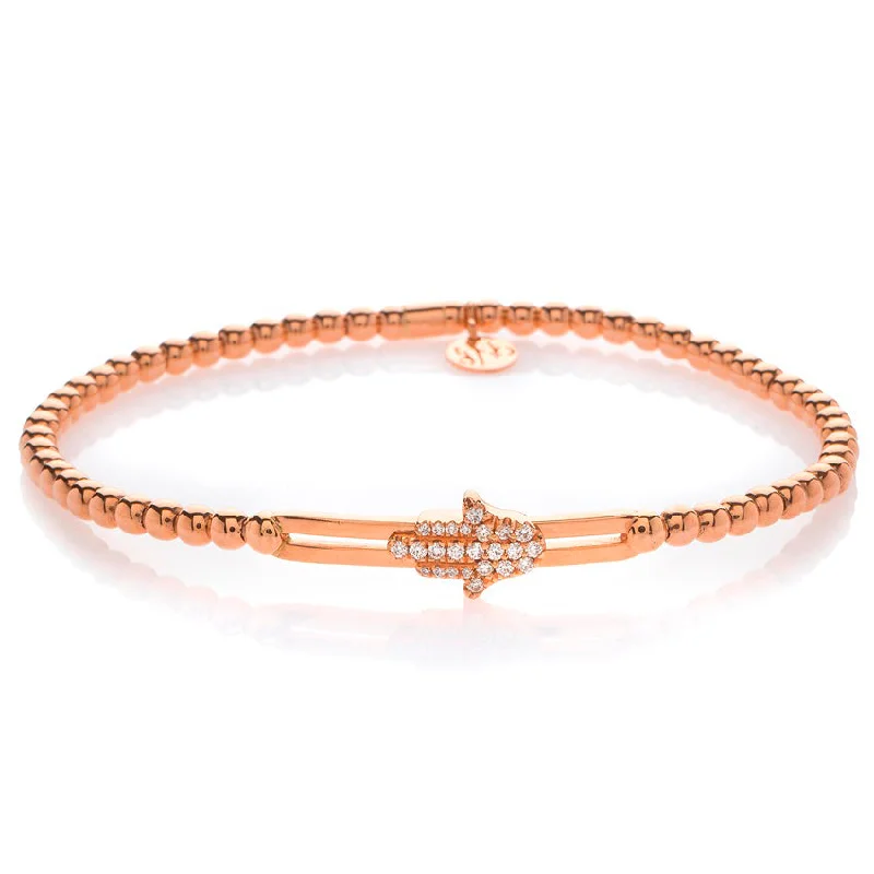 Custom Bracelet Sets-Hulchi Belluni Fidget Bracelet with Hamsa Pave Diamond Moveable Station Rose Gold Stretch Stackable