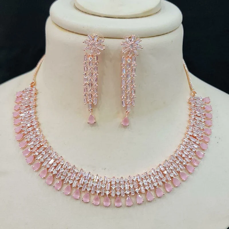 Trendy Birthstone Necklaces-Aamrapali Rose Gold  Plated AD Necklace Set