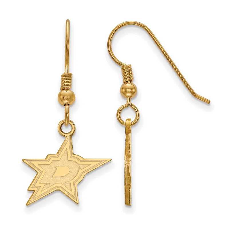 High-Quality Earrings-SS 14k Yellow Gold Plated NHL Dallas Stars Small Dangle Earrings