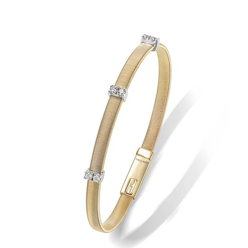 Customizable Diamond Cuff Bracelets-Marco Bicego Masai 3 Diamond Stations 18k Gold Bracelet