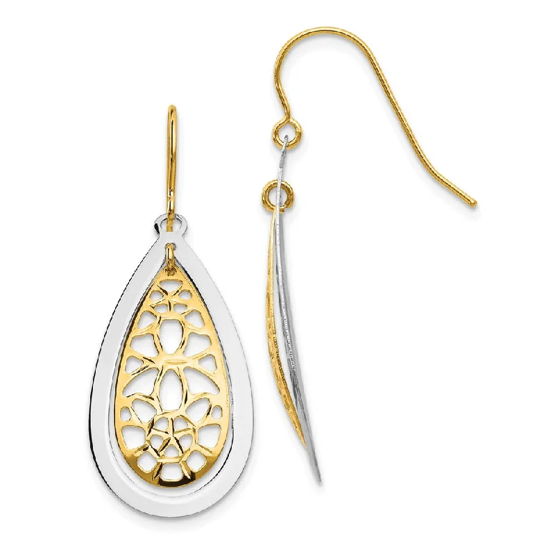 Affordable Gold Earrings-Two-Tone Double Teardrop Dangle Earrings in 14k Gold