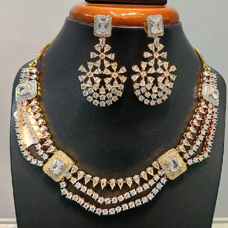 Cute Pearl Necklaces-Jain Jewellers  Gold Plated  AD Necklace Set