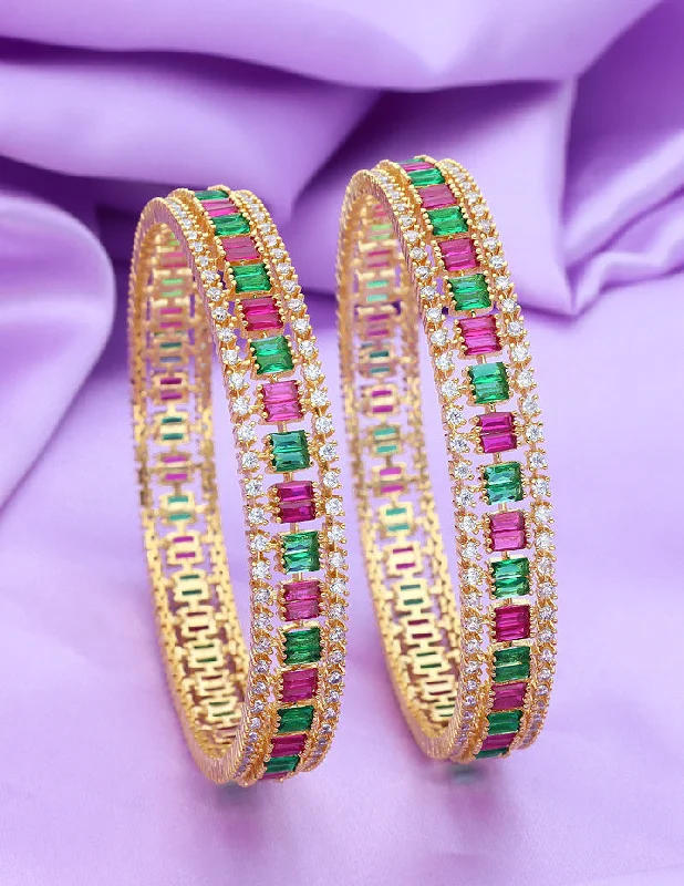 Antique Style Bangles-Designer Zirconia Ruby & Emerald Bangles ZBGL11118