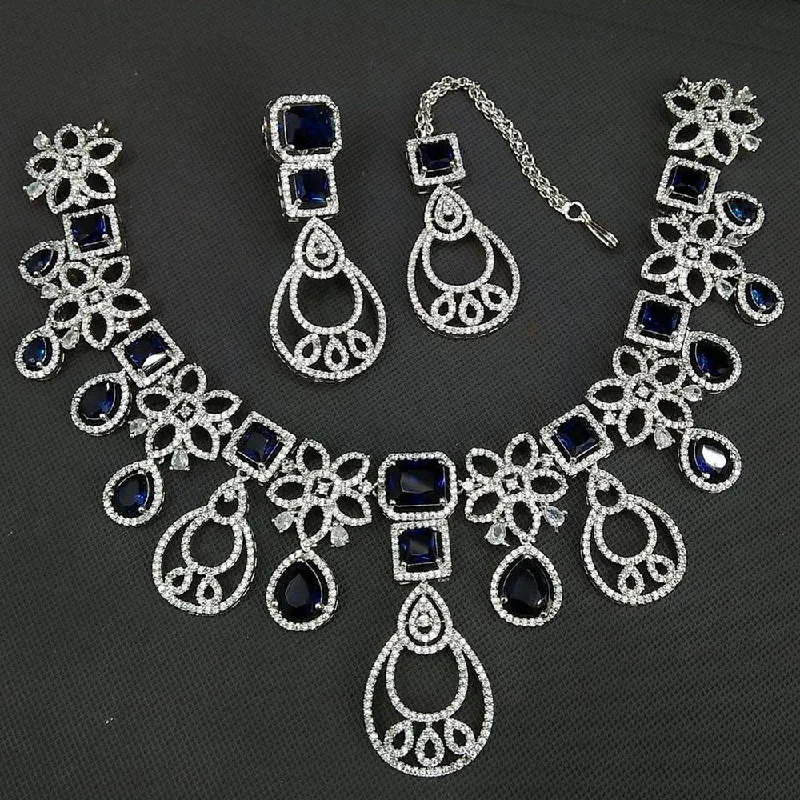 Simple Silver Necklaces-Aamrapali Silver Plated AD Necklace Set