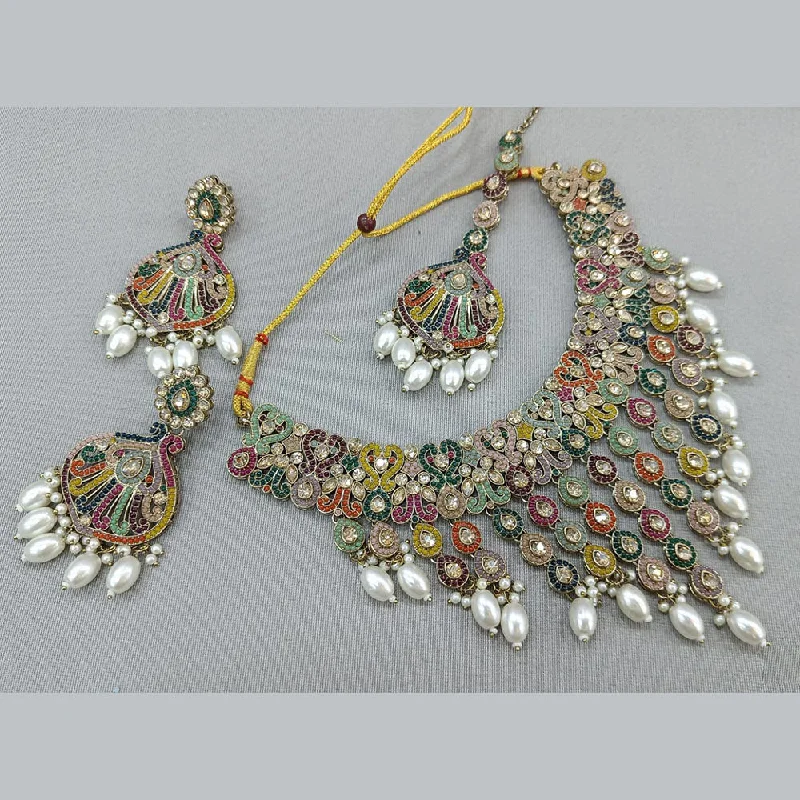 Unique Silver Necklaces-Rani Sati Jewels Gold Plated Crystal and Pearl Necklace Set