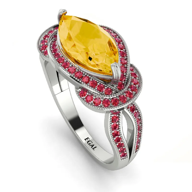 Fashionable Statement Rings-Milgrain Marquise Citrine Engagement Ring - Marley No. 612