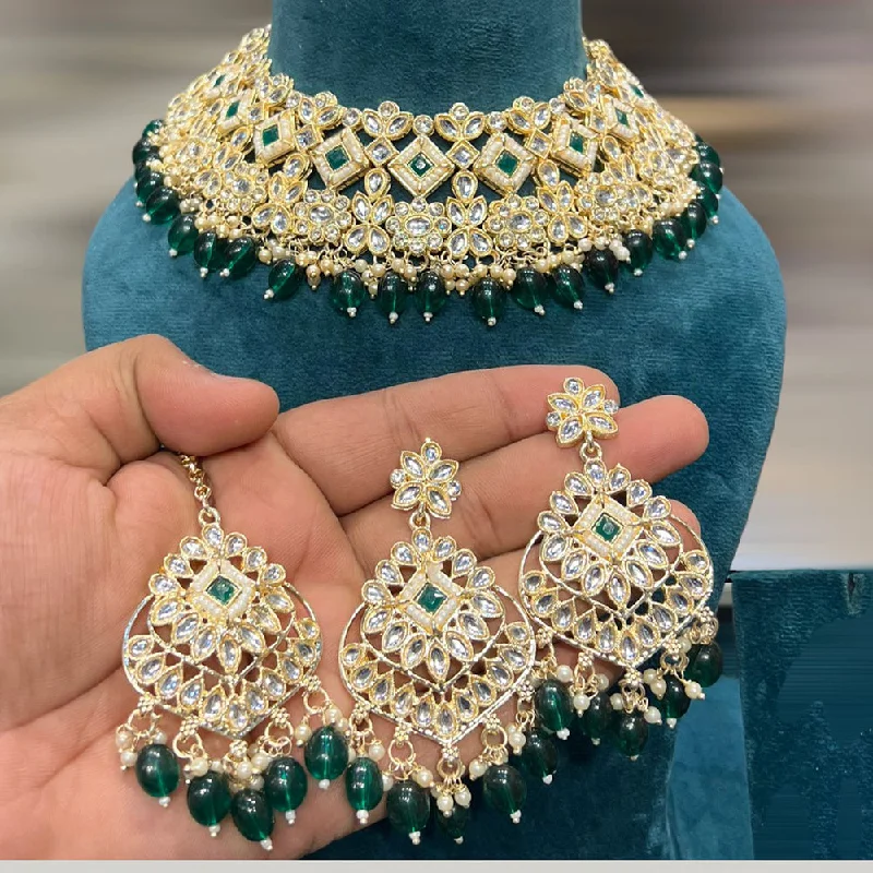 Personalized Diamond Necklaces-Hira Collections Gold Plated Kundan Stone And Pearls Necklace Set