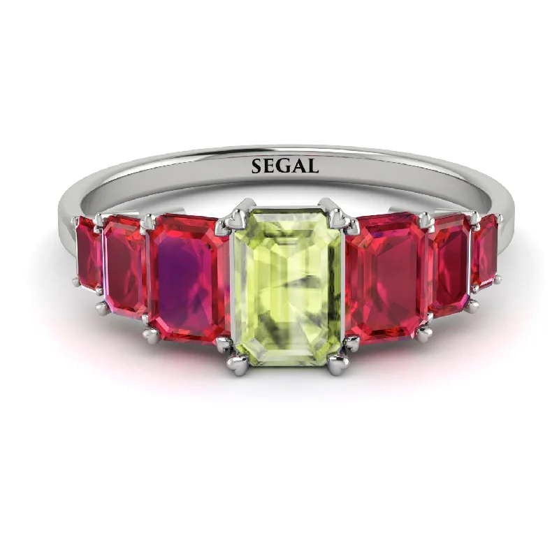 Bridal Diamond Rings-Emerald Cut Peridot Geometrical Ring - Briella No. 712