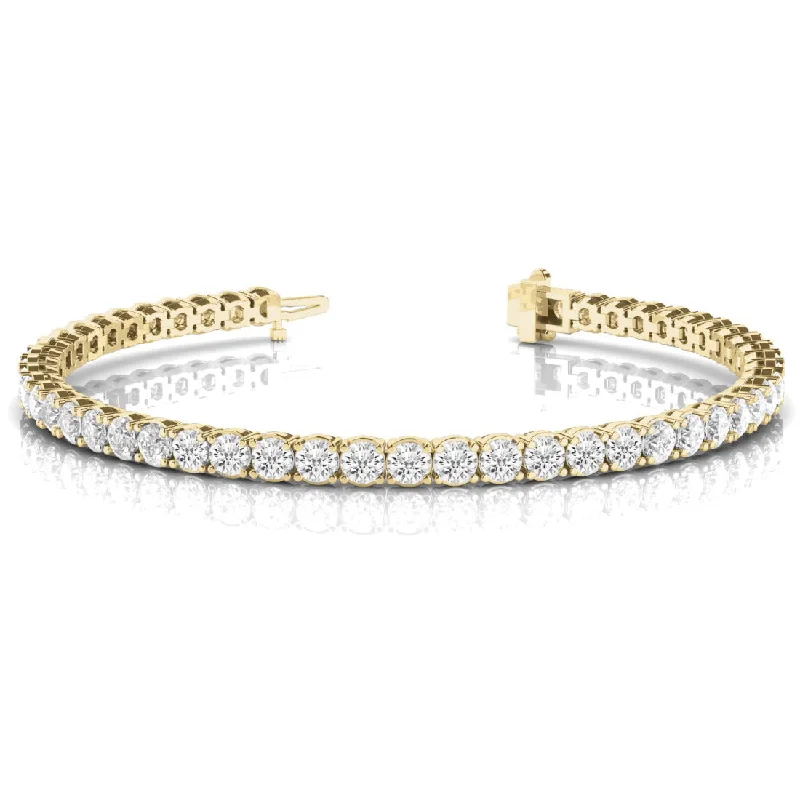 Luxury Gold Cuff Bracelets-Single Row Prong Set Round Diamond Tennis Bracelet 5.00 Carat 18K Yellow Gold