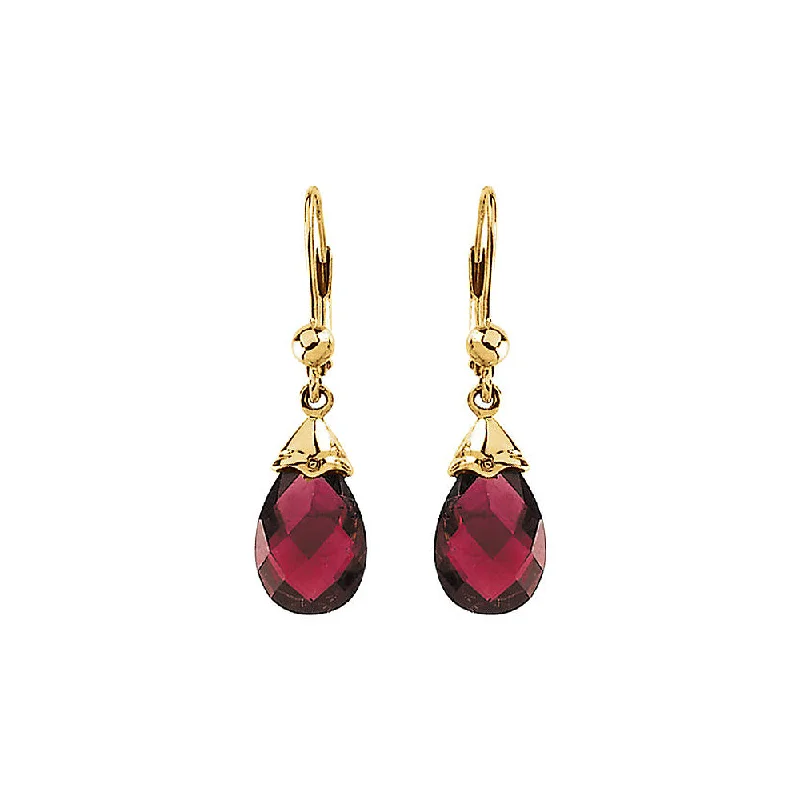 Personalized Earrings-Brazilian Garnet Briolette & 14k Yellow Gold Lever Back Earrings