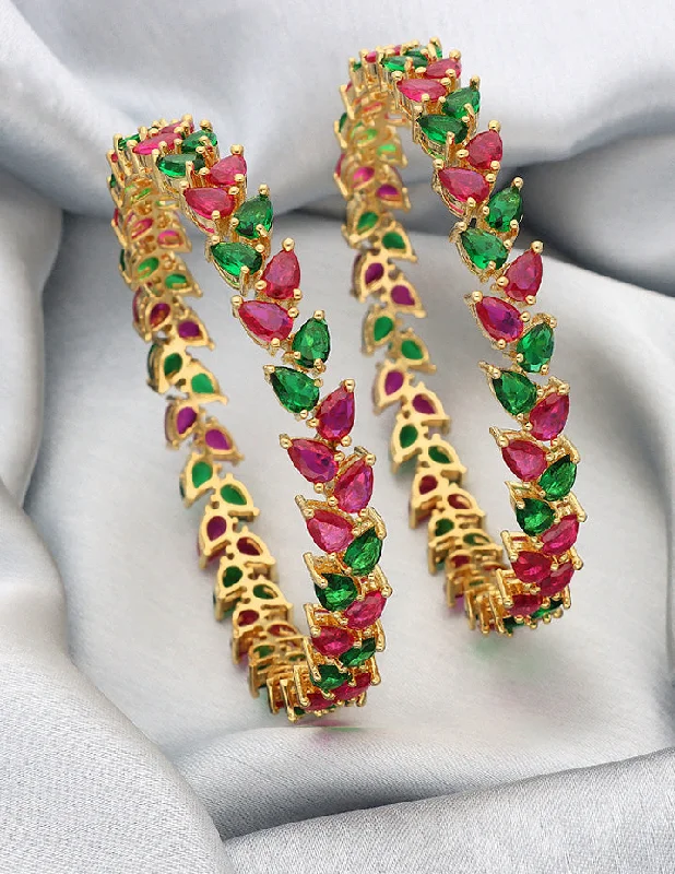 Bridal Bangle Sets-Designer Zirconia Rani Pink & Emerald Bangles ZBGL10128