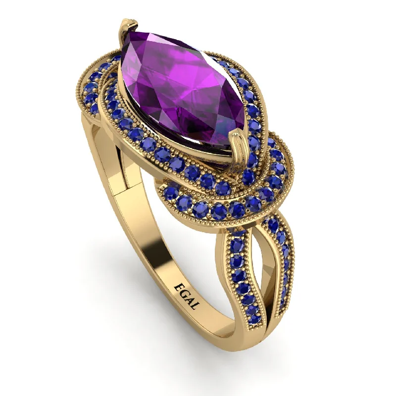 Customizable Wedding Bands-Milgrain Marquise Amethyst Engagement Ring - Marley No. 313