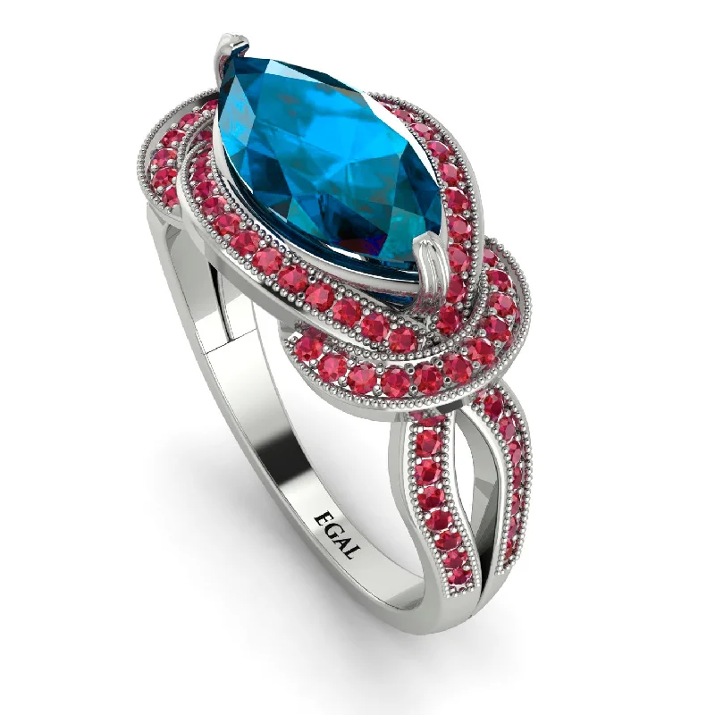 Trendy Silver Rings-Milgrain Marquise Blue Topaz Engagement Ring - Marley No. 512