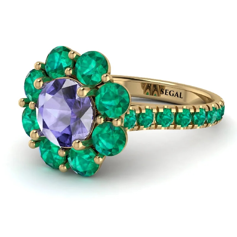 Bold Statement Wedding Rings-Glamorous Tanzanite Halo Engagement Ring - Amaya No. 204