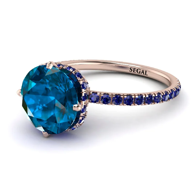 Fashionable Gold Rings-Double Hidden Halo Blue Topaz Engagement Ring - Angelina No. 514