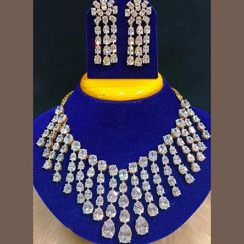 Luxury Pendant Necklaces-Jain Jewellers Gold Plated AD Stone Necklace Set