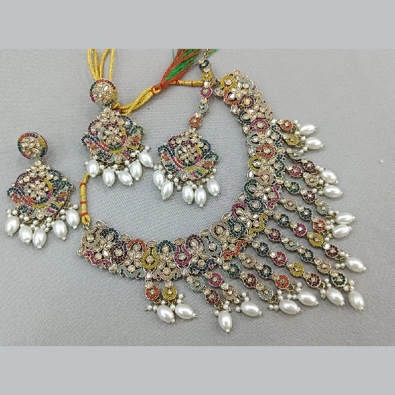 Sparkling Gold Necklaces-Rani Sati Jewels Gold Plated Crystal and Pearl Necklace Set