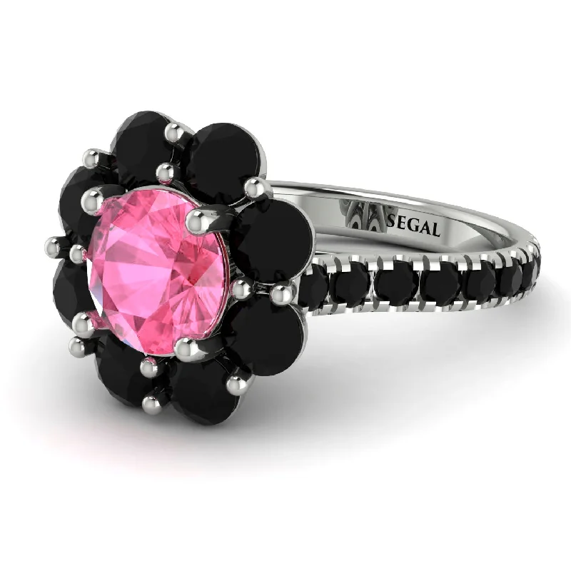 Silver Engagement Rings-Glamorous Pink Moissanite Halo Engagement Ring - Amaya No. 809