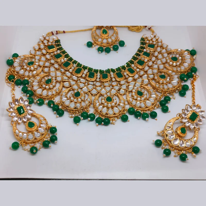 Layered Chain Necklaces-Khushboo Jewellers Gold Plated Kundan Stone And Beads Necklace Set