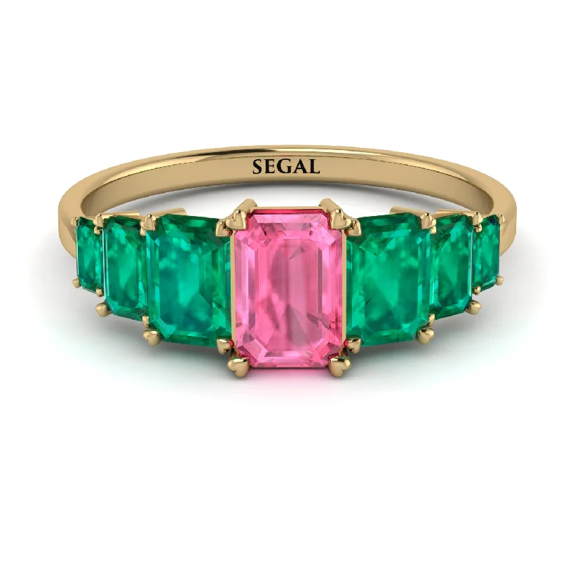 Simple Engagement Rings-Emerald Cut Pink Moissanite Geometrical Ring - Briella No. 804