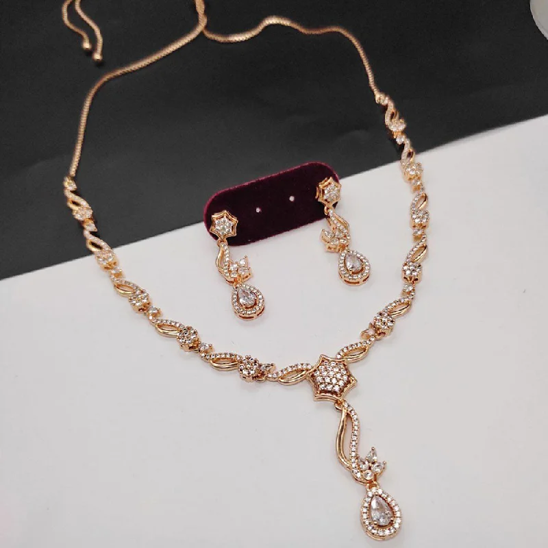 Sparkling Gold Chain Necklaces-Aamrapali Rose Gold Plated AD Necklace Set