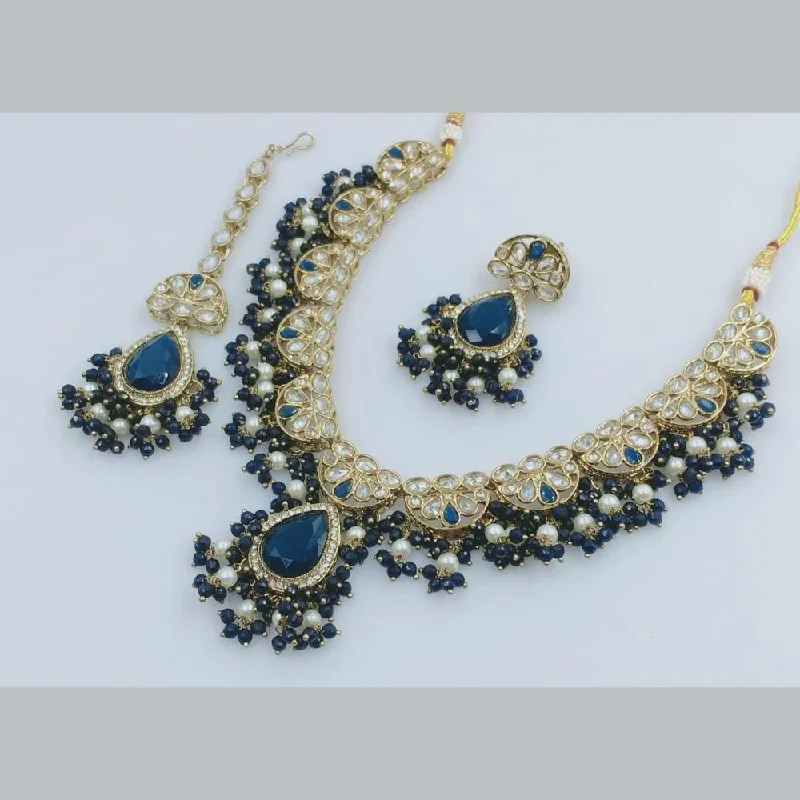 Colorful Crystal Necklaces-Rani Sati Jewels Gold Plated Crystal Stone And Pearls Necklace Set