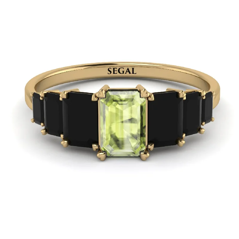 Handcrafted Diamond Rings-Emerald Cut Peridot Geometrical Ring - Briella No. 707