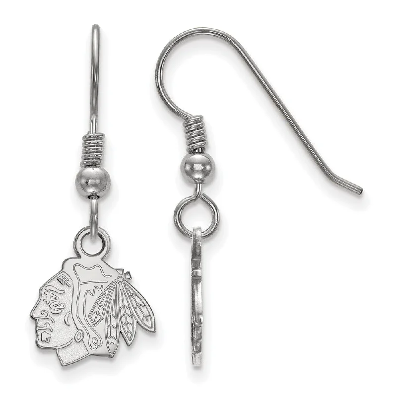 Long Dangle Earrings-Sterling Silver NHL Chicago Blackhawks XS Dangle Earrings