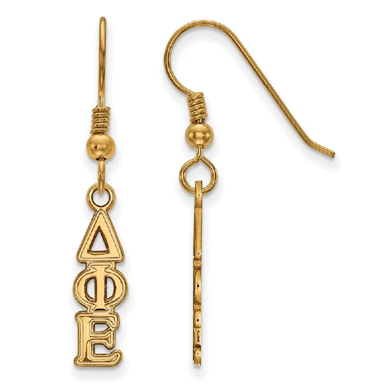 Round Silver Earrings-14K Plated Silver Delta Phi Epsilon XS Dangle Earrings