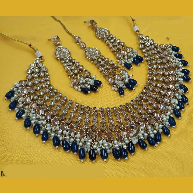 Stylish Pendant Necklaces-Padmawati Bangles Gold Plated Crystal Stone And Pearls Necklace Set